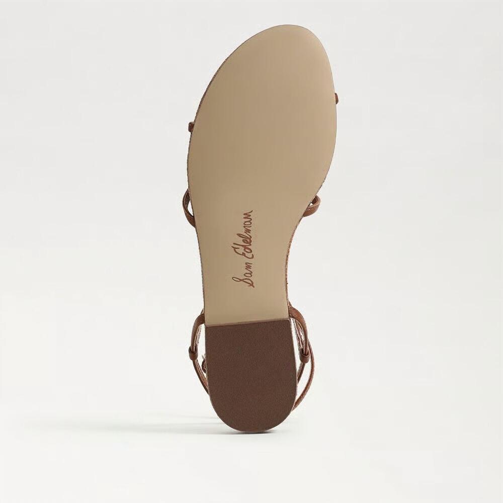 NEW SAM EDELMAN women's ellina strappy flat sandal in rich cognac leather - Picture 7 of 7